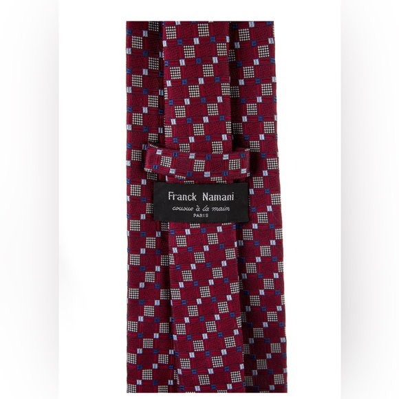🌟 Men's Burgundy and Blue Patterned Silk Franck Namani Tie - Picture 2 of 3